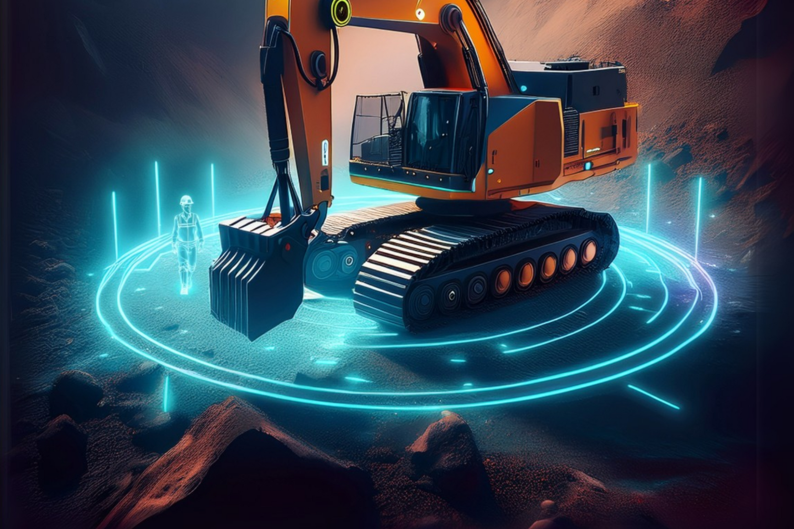 excavadora con sensor de proximidad
